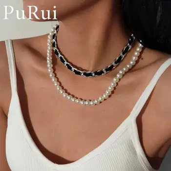 Moda Cravată Coliere pentru Femei 2 Straturi Coliere de Perle de Aur de Metal Lanț de Șarpe Colier Design Nou Cadou de Crăciun collares