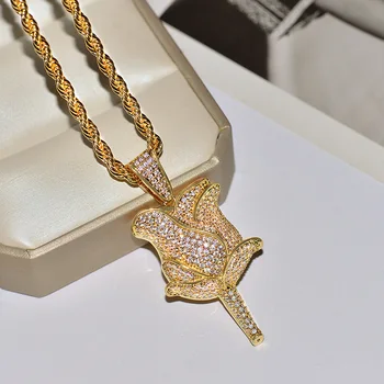 Aur de 14K cu Diamant de 1 Carat Colier Naturale Bizuteria Piatră prețioasă Pandantiv pentru Femei a Crescut de Forma Zircon Personalizate Hiphop Colier