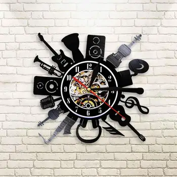 Chitară electro-acustică Arta de Perete Ceas de Perete Decor Punk Rock n Roll Muzica Heavy Metal disc de Vinil Ceas de Perete Trupa de Muzica Cadou