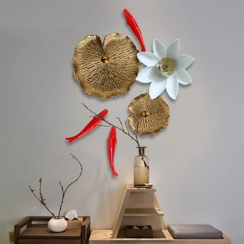 Rășină moderne Creative 3D Pește Frunze de Lotus Agățat de Perete Decor Meserii Acasă Living Canapea Fundal pictura Murala de Perete Ornamente de Artă