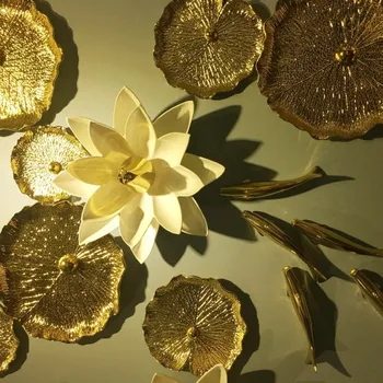 Rășină moderne Creative 3D Pește Frunze de Lotus Agățat de Perete Decor Meserii Acasă Living Canapea Fundal pictura Murala de Perete Ornamente de Artă