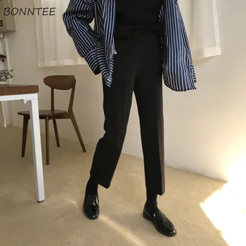 Pantaloni Femei Vrac Simplu Retro Direct Glezna-Lungime Pantaloni Solidă Talie Mare Toate-meci Femei Casual Trendy Student coreean