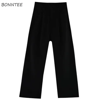 Pantaloni Femei Vrac Simplu Retro Direct Glezna-Lungime Pantaloni Solidă Talie Mare Toate-meci Femei Casual Trendy Student coreean