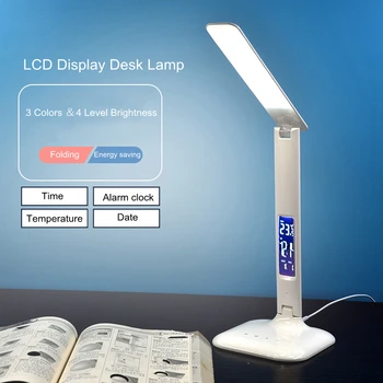LED-uri de Pliere Lampa de Birou Ceas Deșteptător Data Temperatura Display LCD de Protecție a Ochilor Touch Dimmer Moda Lampă de Masă 3 Culori