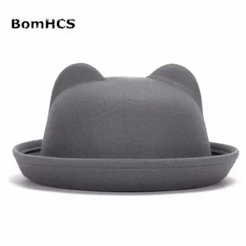 BomHCS Femei Cat Ureche Lână Pălărie De Epocă Cozoroc Pălărie Melon Capac