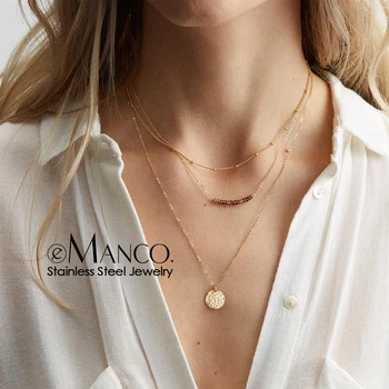 E-Manco multi stratificat cravată colier pentru femei din oțel inoxidabil colier moda pentru femei crtstal pandantive bijuterii