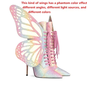 Europene și Americane de fluture cu toc înalt glezna cizme cu toc înalt pantofi pentru femei plus dimensiune a subliniat toe dantela-up glezna cizme