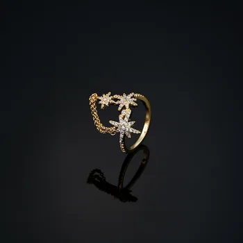S925 argint inel clasic forma de Stea inel de sex feminin a crescut de aur cu șase colțuri star ring lanț dublu formă de Stea, luna pearl ring