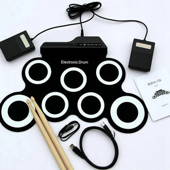 Digital Electronic, Roll-Up Pad Tambur Set Kit - Portabil USB Silicon 7 Tampoane cu Copane Pedala Jack pentru Căști