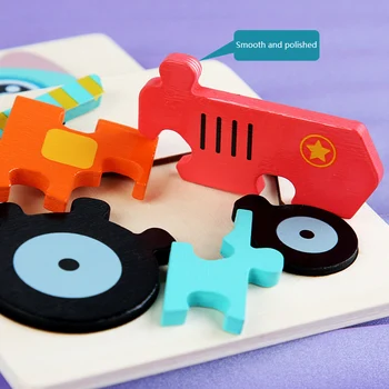 Montessori din Lemn Jucarie Copii Puzzle 3D Puzzle Bord Tangram Animale, Desene animate, Puzzle-uri Auto pentru Copii Copii de Învățare de Învățământ Jucării