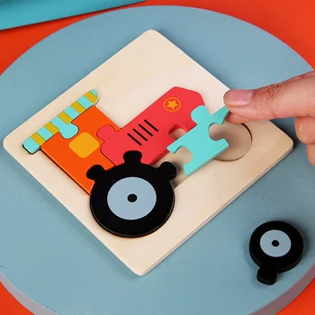 Montessori din Lemn Jucarie Copii Puzzle 3D Puzzle Bord Tangram Animale, Desene animate, Puzzle-uri Auto pentru Copii Copii de Învățare de Învățământ Jucării