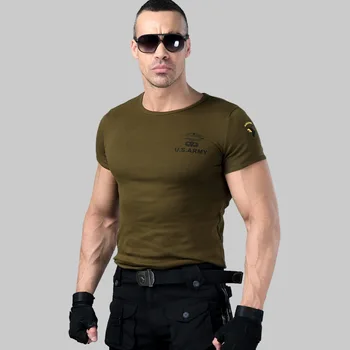 2020 Bărbați Armata Tricou Militare de Vară tricou de Bumbac Body Sculpting Maneci Scurte Elasticitate Mare Stretch Slim Fit Tricou de sex Masculin