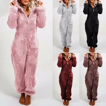 ZITY 2020 Nou Pijama, cămașă de noapte pentru Femei Modelului de Iarnă Sleepwear Mâneci Lungi Plus de Pluș Gros de Pluș Salopeta cu Gluga Homewear Pijamale