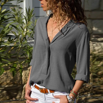 Elegante Plus Dimensiune Primăvară Femei Topuri Si Bluze Casual cu Maneca Lunga Tunica Doamnelor Tricouri Pierde V Neck pentru Femei Vândut Bluze Tricou