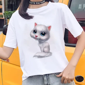 Noi Drăguț pisoi amuzant imagine de imprimare Tricou Casual Harajuku Femei T-Shirt de Vara alb cu maneci Scurte Haine Casual tricou