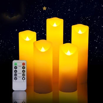 Vacanță De Crăciun La Lumina Lumânărilor Decorative,Fără Flacără Electrică Parafină Led Candle Set De 5 Cu Timer De La Distanță,Lumanari De Cununie