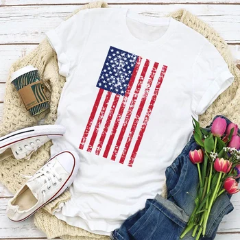 Femeile Grafic statele UNITE ale americii de Pavilion American Patriotic Inima Dragoste de Vara T-Shirt, Blaturi Lady Femei Imbracaminte Tricou Femei T Shirt