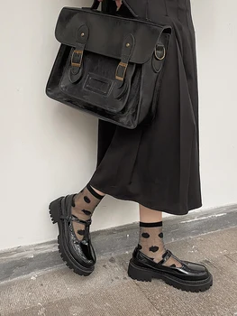 2021 noua moda stil Britanic negru plat pentru femei pantofi de piele wild fund gros a crescut de pantofi pentru femei.