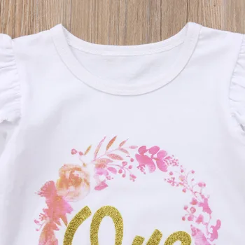2018 Brand Nou 0-24M pentru Sugari Copii Baby Girl Haine de Toamna 2 BUC Scrisoare Una Maneca Lunga Alb Romper Topuri+Roz Dantela Fuste Sifon