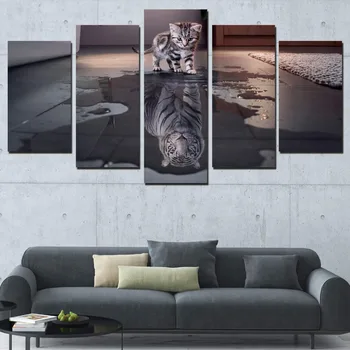 Postere si Printuri Pisica Tigru Inspirație 5 Piesă de Pictură Arta de Perete Panza Pictura Imaginile Pentru Camera de zi de Decorare Acasă