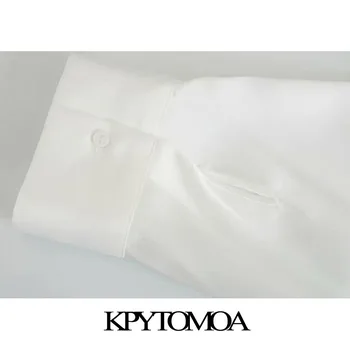 KPYTOMOA Femei 2020 Moda Cu Arc Legat Ciufulit Birou Poarte Bluze Vintage cu Maneci Lungi Buton-up Feminin Tricouri Topuri Chic