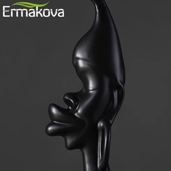 ERMAKOVA 2 Buc/Set Ceramic Glazura Abstract Bărbat Femeie Figurine Alb Negru African Cuplu Iubitor Statuie de Epocă, Decor Acasă
