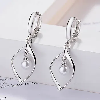 Argint 925 Bijuterii picătură cercei lungi din argint cu perle naturale rotunde bine farmec bijuterii femeie partid cadou