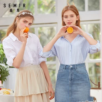SEMIR tricouri femei 2020 vara noi V-neck bluza femei de culoare de contrast stripe loose topuri de moda haine pentru femei