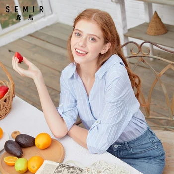 SEMIR tricouri femei 2020 vara noi V-neck bluza femei de culoare de contrast stripe loose topuri de moda haine pentru femei
