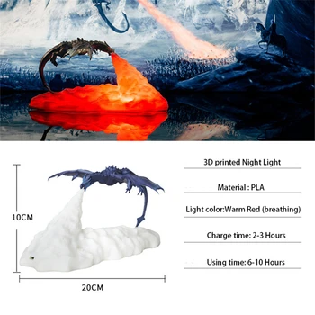 Imprimate 3D LED Dragon de Foc Lămpi de Spirit Lumina de Noapte Reîncărcabilă Lumina Moale Pentru Dormitor Camping Drumetii Decor