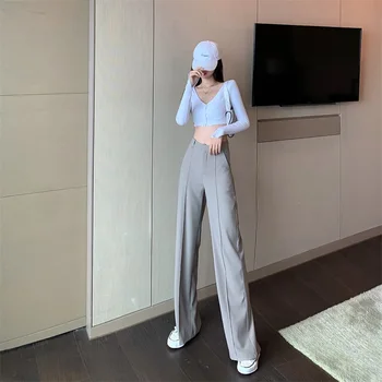 Pantaloni Lungi Pentru Femei Talie Mare Moda De Vara Elegante, Casual, Office Lady Dreaptă Split Pantaloni