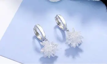 Drăguț Floare de Zapada CZ Zircon Cristal Cercei Stud pentru Femei de Argint 925 de Bijuterii de Înaltă Calitate Petrecere de Nunta Cercel