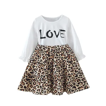 Toamna Fată Costum Nouă Scrisoare de Imprimare cu Mâneci Lungi T-shirt + Leopard Fusta de Moda pentru Copii Imbracaminte Copii 2 buc 2 3 4 5 6 Ani