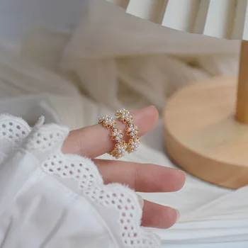 14k Aur veritabil Moda Bijuterii Placat cu C-în formă de Perle de Flori Rafinat Cercei Stud pentru Femei Petrecere de Vacanță Elegant Cercel