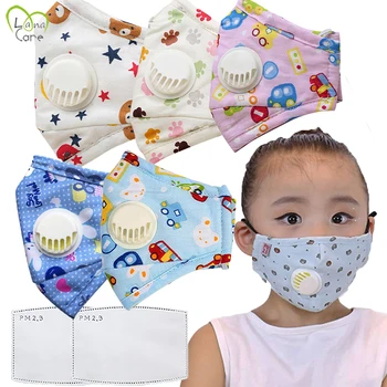 Copiii Gura Masca + 2 filtre de Bumbac Lavabil Masca pentru Boy Fata de 3-Strat de Carbon activ Filtru Masca cu Supapa de Aerisire