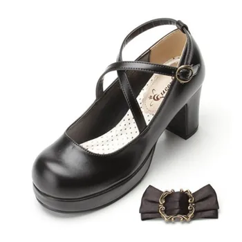 LIN REGE Nou Stil Japonez Fata de Lolita Pantofi din Piele PU Catarama Rotund Toe Papion Cosplay Pantofi Femei cu Toc Pătrat Pantofi Platforma