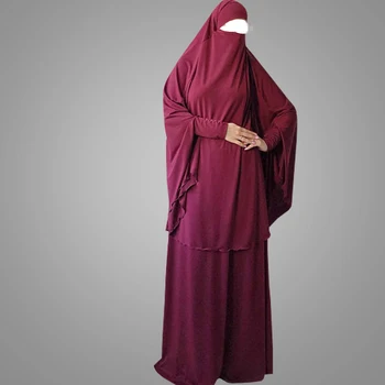12 Culori Femeile Musulmane de Rugăciune Îmbrăcăminte 2 buc Islamic Aeriene Hijab Rochie Maxi Ramadan Serviciu de Închinare Halat de Simplu Caftan Abaya Noi