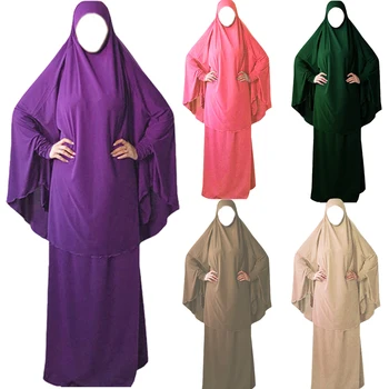 12 Culori Femeile Musulmane de Rugăciune Îmbrăcăminte 2 buc Islamic Aeriene Hijab Rochie Maxi Ramadan Serviciu de Închinare Halat de Simplu Caftan Abaya Noi
