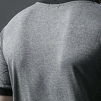 Moda Barbati Mozaic Butonul V Neck Short Sleeve T-Shirt De Vară Slim Bluza De Sus