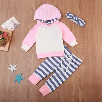Noi Casual Copilul Nou-Născut Baby Boy Fata De Pulover Cu Glugă Topuri+Pantaloni Cu Dungi Tinutele Set Haine
