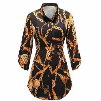 Alb negru Lanț de Imprimare Tunica pentru Femei Bluza Tricou 2020 Toamna Office Lady Bluze Topuri Casual Blusas Femme Tricouri Plus Dimensiune 6XL