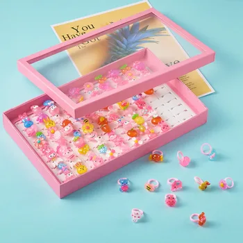 100buc/cutie Cute de Zi pentru Copii Bijuterii din Plastic pentru Copii Inel de Fată Rășină Inele Stil Mixt Animale de Fructe Cadou Cadou