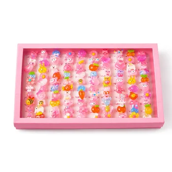 100buc/cutie Cute de Zi pentru Copii Bijuterii din Plastic pentru Copii Inel de Fată Rășină Inele Stil Mixt Animale de Fructe Cadou Cadou