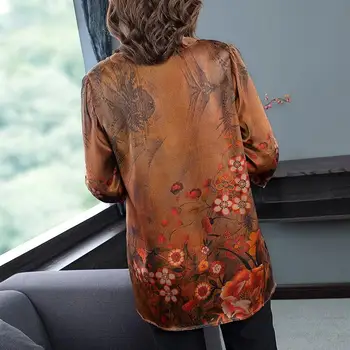 Pierde V-gat Buton Decor Cămașă de sex Feminin Retro Tipărite Nouă-punct de Maneca de Mari Dimensiuni Lungi Pulover Bluza Femei Primavara-Vara