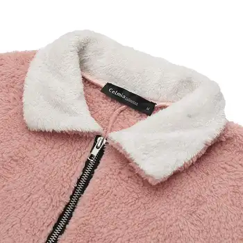 Celmia 2021 Nouă Femei De Moda De Iarna Cu Maneci Lungi Cu Fermoar Faux Blana Tricou De Culoare Mozaic Fleece Casual Pufos De Plus Pulovere