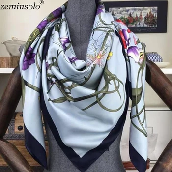 Design de moda Pătrat Eșarfă de Mătase pentru Femei Esarfe Fular Florale Bandană Doamnelor Șaluri Hijab Elegant Bandă Inel de Esarfa 130*130cm