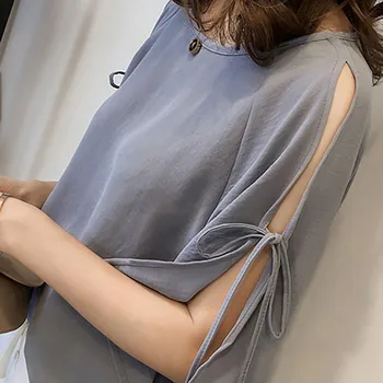 Noi Femeile Arc Split Maneca Lunga Tricouri Vara Casual Pierde O De Gât Bluze Bluze Femei Bluza Șifon Culoare Solidă