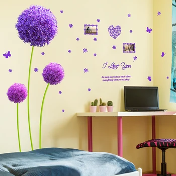 Violet Dandelion Perete Autocolante Murale Decalcomanii DIY Plante Decor Acasă Autocolante pentru Camera de zi de Decorare Dormitor
