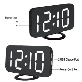 LED Ceas cu Alarmă Oglindă Ceas Digital de Amânare Temperatura de Afișare de Noapte Reloj Despertador 2 USB Porturi de Ieșire de Ceas de Masa