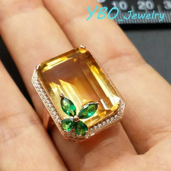 YBO, Bine frumos de bijuterii de lux inel mare naturale Citrin 15*20mm 29.6 ct din argint 925 cu aur placate cu bun inel